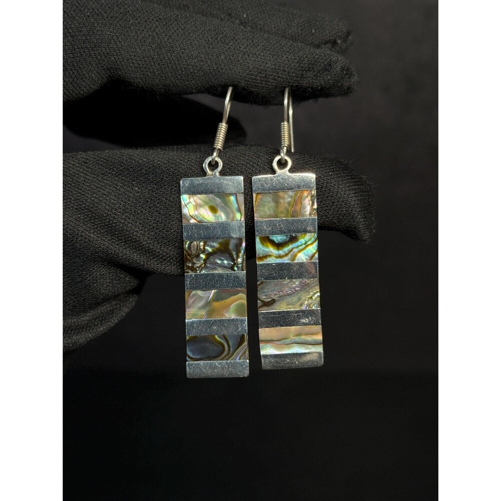 Taxco Mexico 925 Sterling Silver Abalone Dangle Earrings TS-67